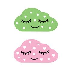 Isolated pink and green clouds.