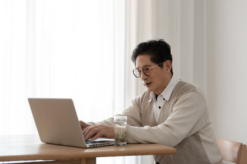 Asian seniors using computers at the desk