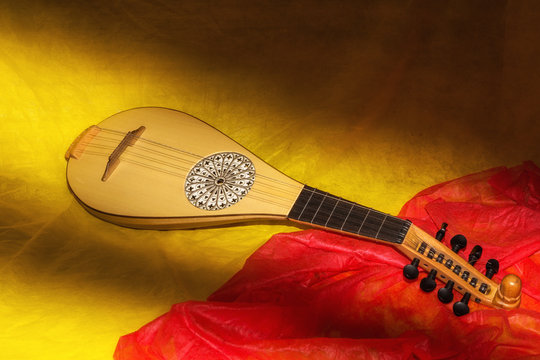 Musical still life with medieval gittern..