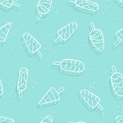 Fun hand drawn ice cream seamless pattern, doodle popsicles background, great for summer themed fabrics, banners, wallpapers, wrapping - vector design