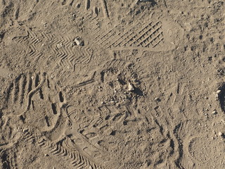 footprint trace of a hiker on a dusty trail