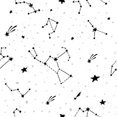 Cosmic fabric for kids. Constellations on white 