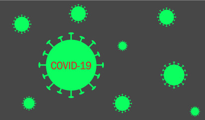 Virus on Grey Background. Viruses on dark background with Covid-19 symbol.