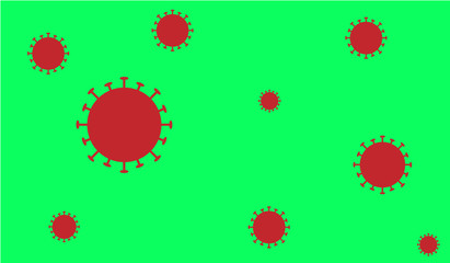 Virus on Green Background. Red viruses on green background,  coronavirus symbol vector.