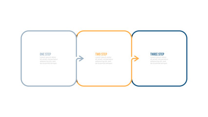 Business thin line process step design template. Timeline with 3 options, arrows. Vector thin line elements for presentation.
