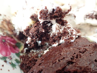 chocolate crumble dessert with cream