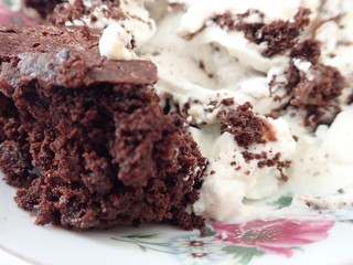 chocolate crumble dessert with cream