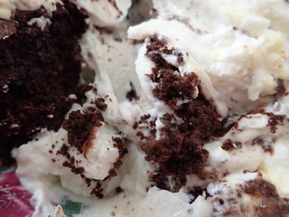 chocolate crumble dessert with cream