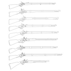Vector monochrome icon set with Antique Rifles