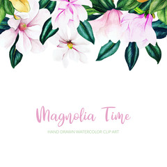 Watercolor magnolia header seamless border, hand drawn
