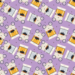 Seamless pattern - Pretzel - street food  truck. Small business identity concept. Stock flat illustration isolated on light violet background for topics like retail, small business.