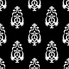 Vector tile seamless pattern. White ornament on  black background