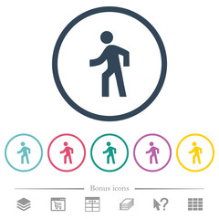 Man walking left flat color icons in round outlines