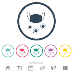 Medical mask and corona viruses flat color icons in round outlines