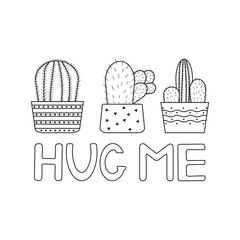 Cactuses. Hug me. Coloring page.