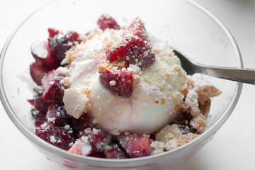 
ice cream with strawberries and meringue. ice cream with condensed milk