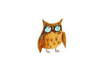 Watercolor illustration of an owl, a cute cartoon style. Perfect for t-shirts,cards,prints,postcards.