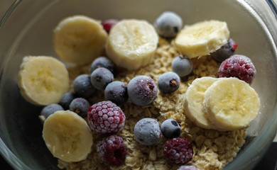 delicious healthy breakfast of oatmeal and fruit