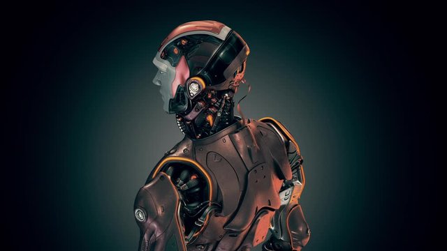 Red human-like robot turnaround, grunge 3d rendering  turnaround with alpha