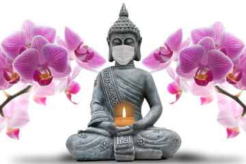 Buddha Statue mit Mundschutz - Wellness 2020