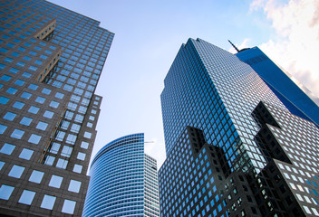Fototapeta na wymiar Goldman Sachs Headquarters between Three World Financial Center and the World Trade Center in the backround