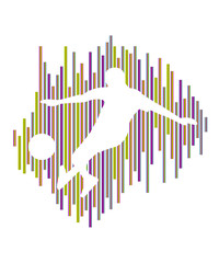 Football logo design. Soccer player kick the goal. Silhouette of sport background. Icon, Symbol. Vector illustration.