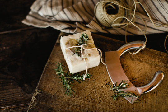Herbed organic butter tied with string.