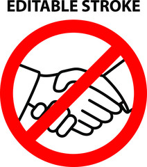 Handshake is prohibited. Red prohibition sign. Editable stroke