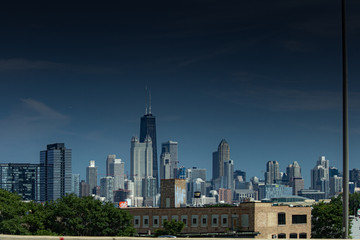 Fototapeta na wymiar Chicago in summer with clear skies with buildings and greenery