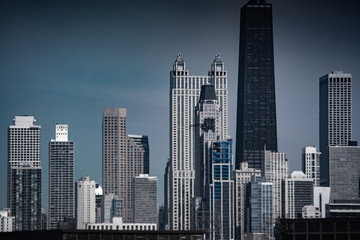 Fototapeta premium Chicago in summer with clear skies with buildings and greenery