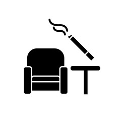 Smoking area flat design long shadow glyph icon. Comfort zone at airport terminal for smokers. Public room for passenger smokers. Silhouette symbol on white space. Vector isolated illustration