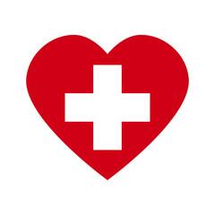 Red heart with white cross. Symbol for hospital