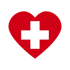 Obraz premium Red heart with white cross. Symbol for hospital
