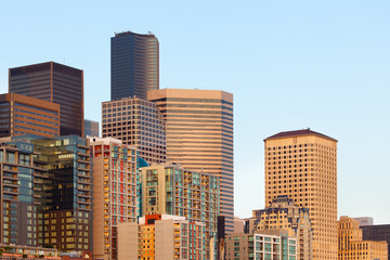 Fototapeta na wymiar Buildings at downtown waterfront in Seattle, Washington, United States