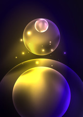 Glowing neon shiny transparent bubbles, glass circles or bio cell concept. Techno futuristic vector abstract background For Wallpaper, Banner, Background, Card, Book Illustration, landing page