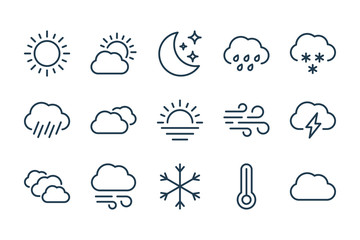 Obraz premium Weather and Forecast line icons. Meteo vector linear icon set.