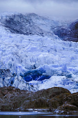 Panoramic breathtaking view of Tempanos Glacier and ice field in the region of Los Glaciares in the...