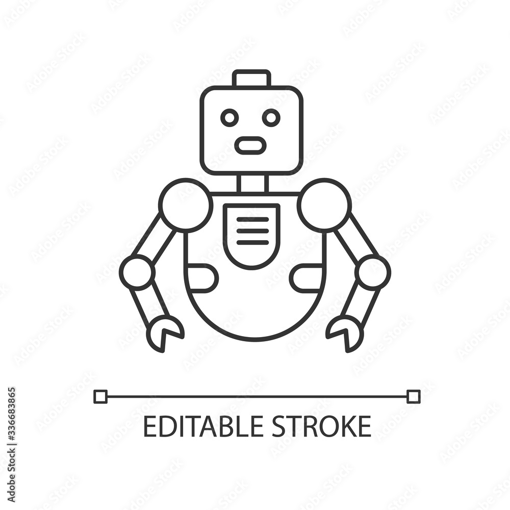 Aufkleber robot pixel perfect linear icon. innovative technology. artificial intelligence. children toy. thin 