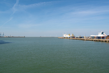 Fototapeta na wymiar Entrance to the industrial port of Sea-Bruges, Belgium