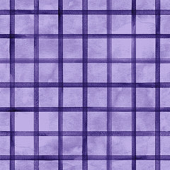 Watercolor stripe plaid seamless pattern. Purple stripes on purple background