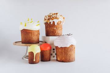 Stylish modern Easter pies in composition on a white background
