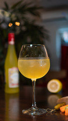 a glass of Lemoncello on the black table
