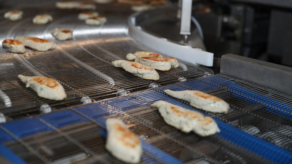 Chicken fillet production line . Factory for the production of food from meat
