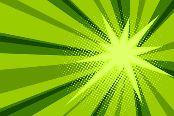 Comic green sunbeam background retro pop art style cartoon