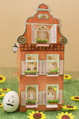 egg family on self-isolation in their own home for the holiday of bright Easter