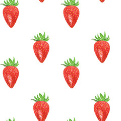 Seamless pattern with watercolor hand drawn strawberries