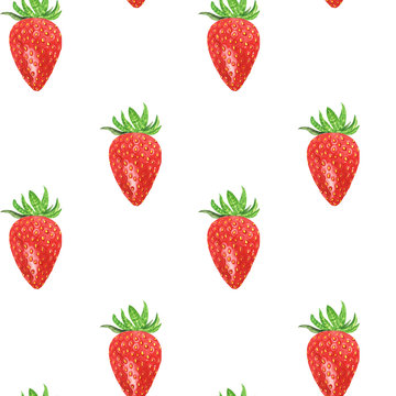 Seamless pattern with watercolor hand drawn strawberries