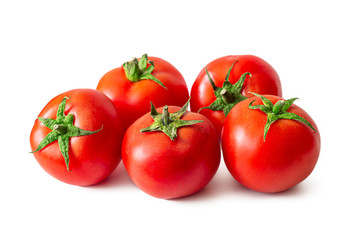 Ripe, red tomatoes isolated on a white background