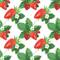Seamless pattern with watercolor handßdrawn strawberries