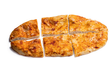 Homemade tomato and garlic flatbread isolated on white